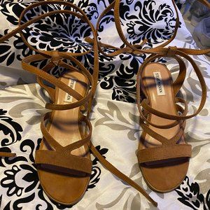 Steve Madden Kanzley Brown Suede Lace-Up Sandals w/ Chunky Block Heels, Size 8.5